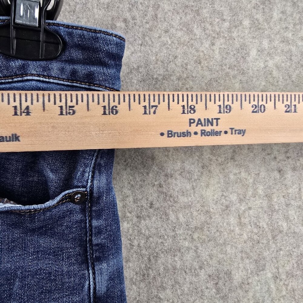 American Eagle Womens Flared Jeans Dark Wash Size 12 Stretch Denim Distressed - Picture 9 of 10